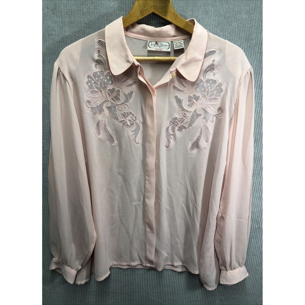Vintage Jean De Pierre Women Blouse Size 22W Pink Embroidered Romantic 80's 90's